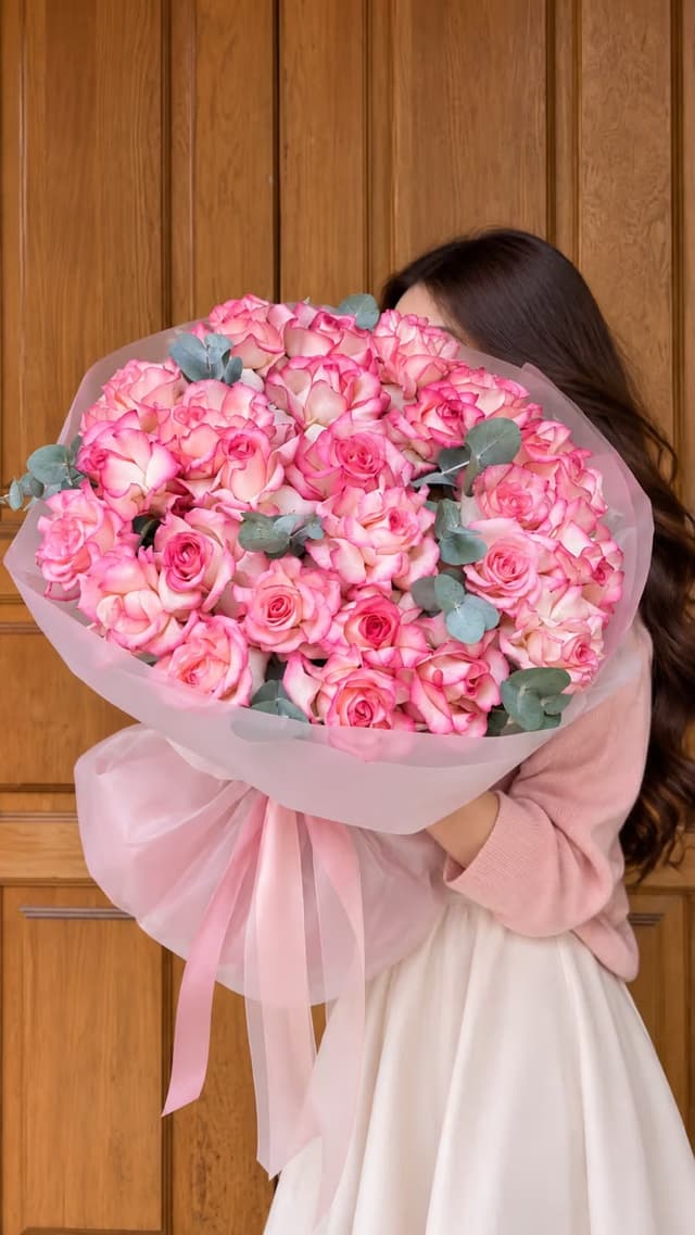 Авторский букет Pastel Dream — Роза светло-розовая, Эвкалипт цинарея XL