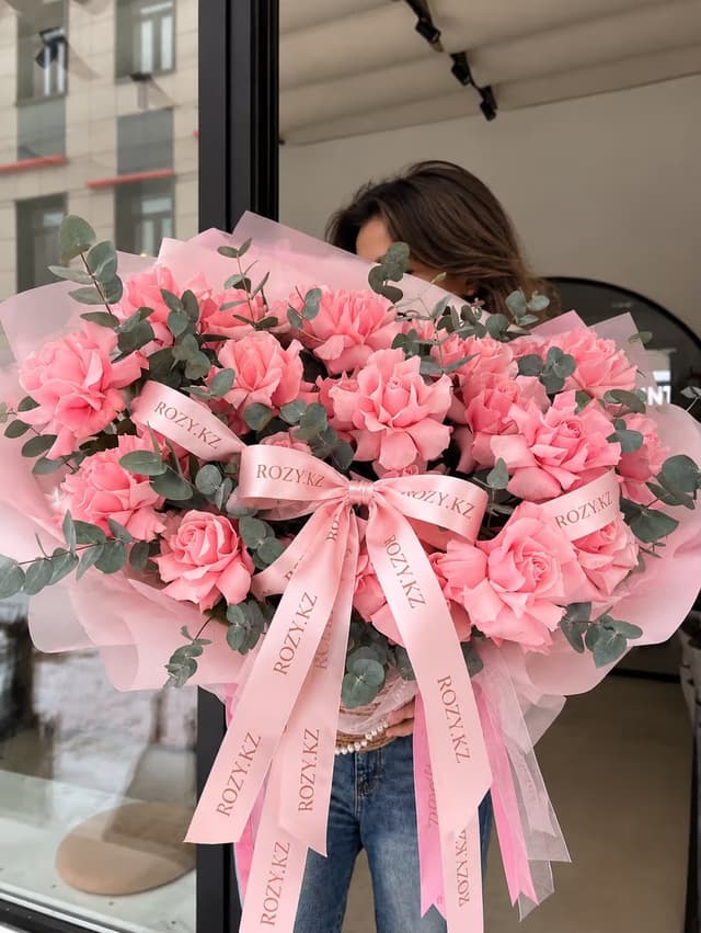 Себет «Rose Dream» — Раушан ашық қызғылт, Эвкалипт цинарея XL