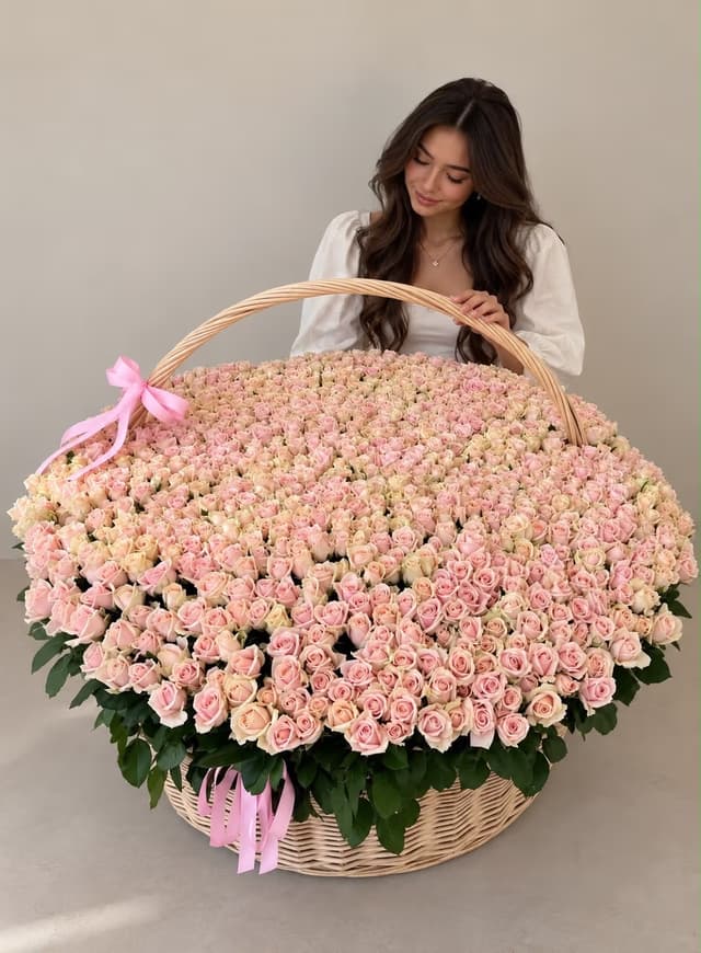 Шикарная корзина из 1001 розы — Роза белая