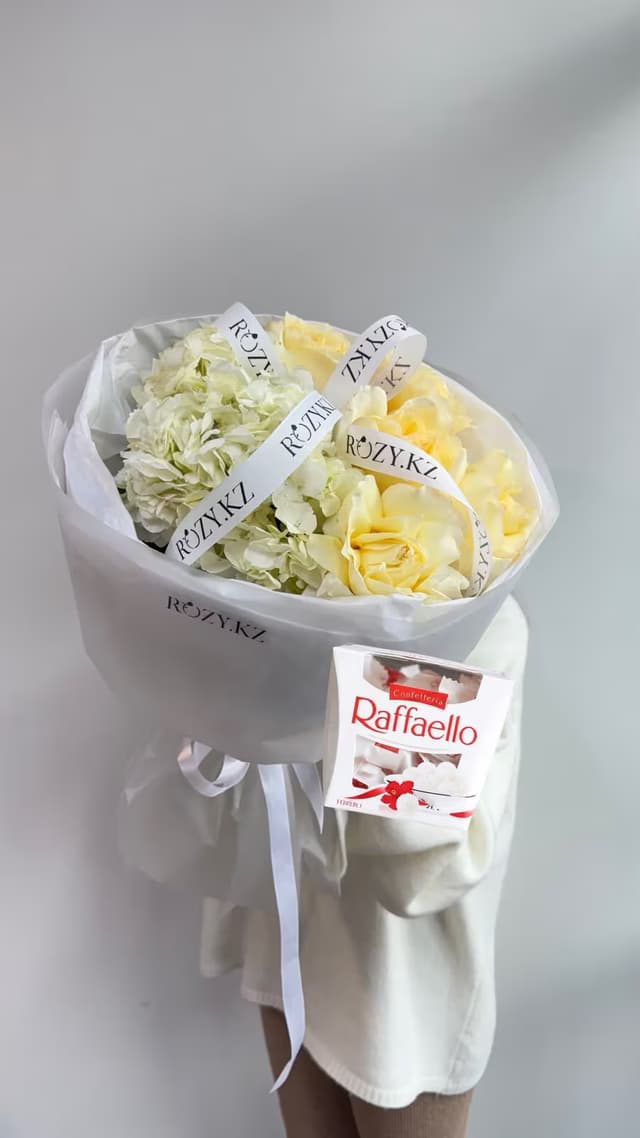 Combo bouquet White Elegance and Raffaello — Hydrangea, Rose white